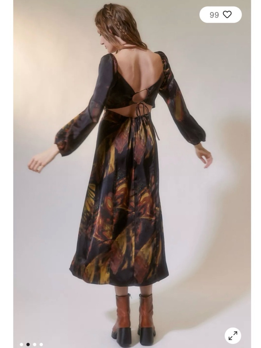 URBAN OUTFITTERS Kitty Printed Puff Sleeve Midi Dress - Picture 2 of 11